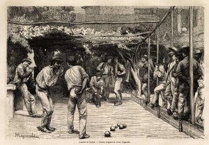 Joueurs de balle à Rome (Italie). Gravure pour illustrer le voyage à Rome, par Francis Wey, en 1864-1868, publiée dans « Le tour du monde, nouveau journal des voyages », sous la direction d