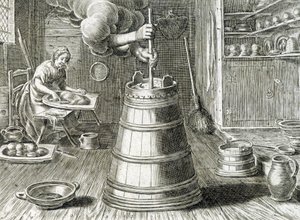 Baratte pour la fabrication du beurre et du fromage - gravure