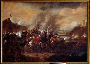 Bataille de Vienne : La levée du siège de Vienne par les Turcs en septembre 1683. Victoire des troupes de la coalition chrétienne dirigée par Jean III Sobieski, Léopold Ier et Charles de Lorraine. Peinture anonyme du 17ème siècle. Nancy, musée historique