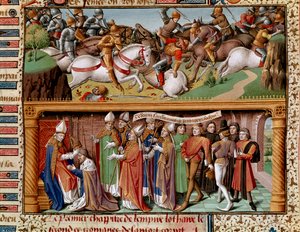 Scène de bataille et couronnement de l