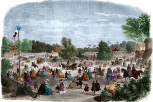 Beaux jours au Bois de Boulogne à Paris. Gravure dans « L
