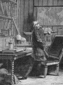 Benjamin Franklin dans son laboratoire de physique à Philadelphie. Dans « Album de la Science », Éditions Jouvet