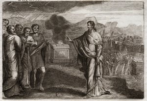 Bible de Royaumont, Ancien Testament : Défaite des Philistins. Samuel offre un holocauste à Dieu. Ensuite, les Juifs repoussent les Philistins. Illustration de 1811. - Unknown artist