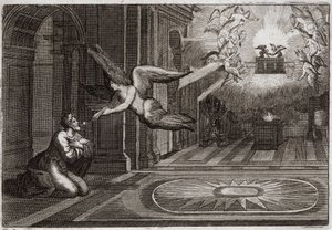 Bible de Royaumont, Ancien Testament : Isaïe prophète. Un séraphin prit avec ses pinces un charbon ardent qui était sur l