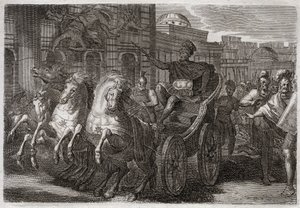 Bible de Royaumont, Ancien Testament : Jézabel mangée par les chiens. Jéhu fait jeter Jézabel par une fenêtre, et elle est mangée par les chiens. Illustration de 1811. - Unknown artist