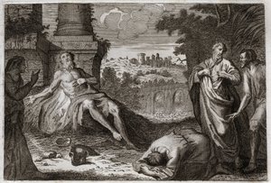 Bible de Royaumont, Ancien Testament : Job sur le fumier. Le saint homme Job est tenté par le démon qui lui enlève tous ses biens et tous ses enfants, le frappe d