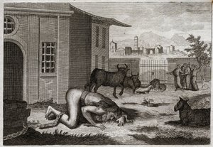 Bible de Royaumont, Ancien Testament : Nabuchodonosor changé en bête. Le roi Nabuchodonosor II, par juste punition de son orgueil, est changé en bête. Illustration de 1811.