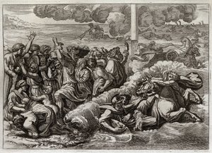 Bible de Royaumont, Ancien Testament : Pharaon submergé dans la mer Rouge. Illustration de 1811.