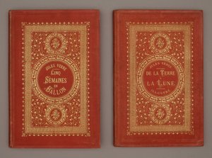 Couverture du livre «Cinq semaines en ballon» et «De la Terre à la Lune» par Jules Verne - Unknown artist