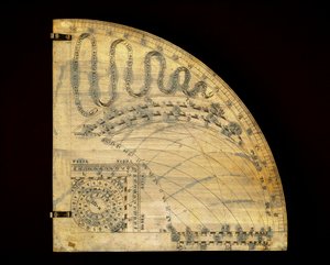 Cadran en laiton montrant les lignes horaires du mouvement du soleil et indiquant son entrée dans les signes du zodiaque