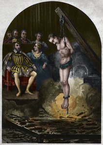 Chambre ardente sous le roi Henri II (1519-1559) en présence de Catherine de Médicis. Gravure de 1842 dans « Histoire des papes » par Maurice Lachatre. Collection privée. - Unknown artist