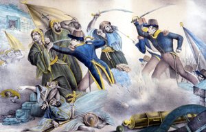 Capture de Constantine en Algérie en 1837 par le maréchal Valée. Lithographie en couleur du 19ème siècle. - Unknown artist