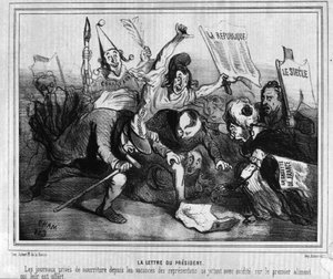 Caricature sur la campagne électorale pour la première élection présidentielle du 10 décembre 1848 avec la Bataille des Journaux.