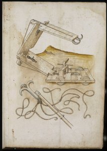 Système de catapulte et de crochet - Manuscrit : feuille de parchemin d