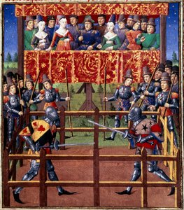 Cérémonies et ordonnances comme gage de bataille : duel en champ clos entre deux chevaliers (Miniature d