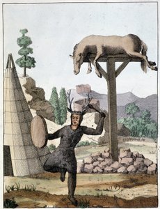Chaman tongouse dansant devant une sépulture (Sibérie) - gravure, début 19ème siècle - Unknown artist