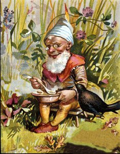 Personnage du nain ou farfadet mangeant de la soupe.