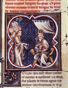 Charlemagne et les évêques. Miniature dans « Grandes Chroniques de France » par Charles V (folio 102), vers 1375-1380. BN, Paris