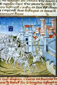 Charles Martel à Poitiers, 732 - Miniature du 14e siècle (réf. 512, 074r) Demande de permission à la Bibliothèque municipale de Toulouse (tél : 05 62 27 66 66)