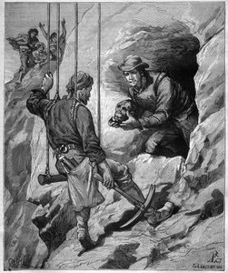 Charles Wiener (1851-1913) explorateur et diplomate français explorant une grotte funéraire du Pérou - gravure dans « journal des voyages » 1887