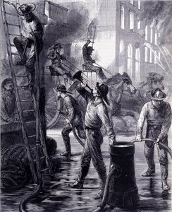 Brigade des pompiers de Chicago en intervention, États-Unis. 19ème siècle - Unknown artist