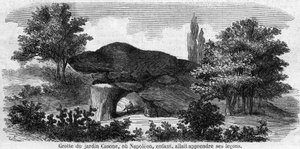 Enfance de Napoléon Ier : vue de la grotte du jardin Casone en Corse où Napoléon (1769-1821) allait apprendre ses leçons. Gravure du XIXe siècle - Unknown artist