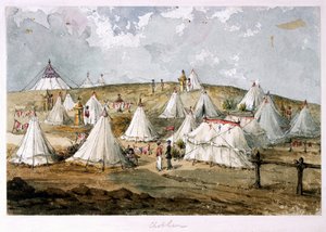 Chobham, Colonel Hodges, campement des Grenadier Guards. La tente de la Reine sur la colline