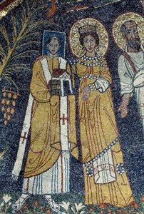 Christ parmi Saint Paul, Sainte Cécile, Saint Pascal, Saint Pierre, Saint Valérien et Sainte Agathe (Mosaïque, 821)