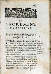 Religion chrétienne : Page intérieure du livre Le Grand Catéchisme. Œuvre de Pierre Canisius (17e siècle)