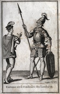 Costume civil et militaire des Lombards (Lombardie) au Moyen Âge. Gravure dans "Beauté de l