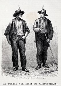 Mines de charbon en Angleterre : 2 mineurs de Wheal Margery, « Tour du Monde » - Unknown artist