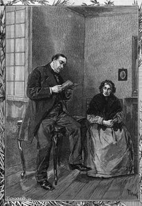 Le comédien Moessard lit à sa femme. Gravure dans le journal illustré « La jeunesse »