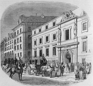 Conservatoire de musique de la rue du Faubourg Poissonnière à Paris : entrée de concert. Gravure de 1860 - Unknown artist