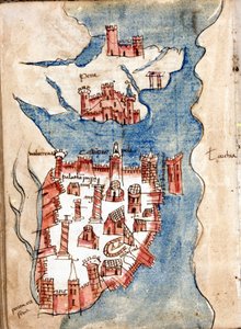 Constantinople, carte manuscrite de Venise du XVe siècle.