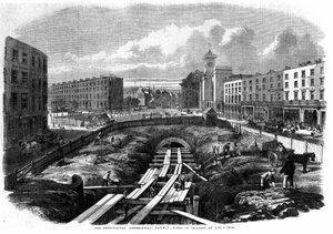 Construction du métro de Londres en 1850 : travaux à King Cross. - Unknown artist