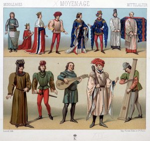 Costumes et musiciens au Moyen Âge du 13e au 15e siècle. Dans « Le costume historique » par A. Racinet - Unknown artist