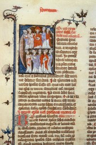 Concile de Nicée - enluminure de manuscrit (ancienne traduction latine des premiers conciles œcuméniques attribuée à Isidore), Moyen Âge (réf. 365, 351r). B. Mr. Toulouse. Demande d