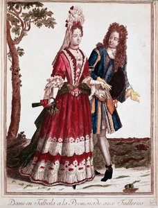 Couple marchant dans le jardin des Tuileries, Paris (gravure) - Unknown artist