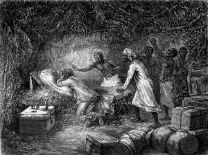 David Livingstone mort de dysenterie dans le village de Tchitammbo en 1873 - «Le dernier voyage de Livingstone 1866-1873» dans «Le Tour du Monde», 2ème semestre 1875