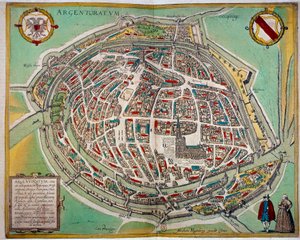 Carte détaillée de la ville de Strasbourg réalisée par Abraham Hogenberg. Gravure du XVIIe siècle - Unknown artist