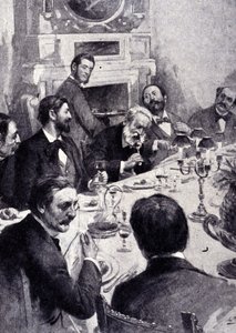 Dîner à la table de Victor Hugo avec Jean Mounet-Sully (1841 - 1916), acteur français. Gravure du 19ème siècle. - Unknown artist