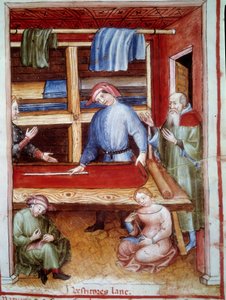Boutique de drapier Enluminure du commerce de la médecine et de la diététique « Tacuinum sanitatis »