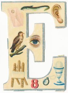 E: enveloppe, anguille, oreille, aigle, œil, chevalet, huit, monocle, œuf