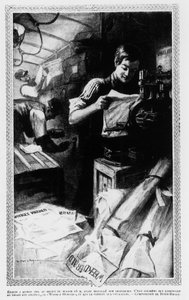Edison, à 15 ans, au milieu du wagon où il installait son imprimerie. Il écrivait et imprimait son journal, le Weekly Herald, et le vendait aux voyageurs.