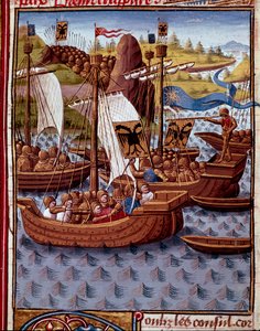 Les ennemis arrivent à Rome pour demander la paix aux Romains. Miniature de « Histoire romaine » (Ad urbe condita) par Tite-Live (59 av. J.-C.-17 apr. J.-C.), traduit par Pierre Bersuire (ms. 310) 1450-1500 - Chantilly, musée Condé - Unknown artist