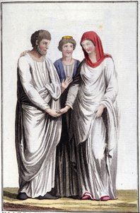 Engagement ou promesse de mariage : dextrarum iunctio ou union des mains droites. Gravure du 19ème siècle - Unknown artist