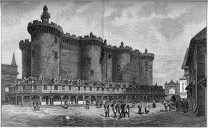 Gravure représentant le quartier de la Bastille, avec la prison, en 1788.