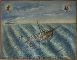 Ex-voto marin, offrande populaire en gage de dévotion et de gratitude du marin survivant aux dangers de la mer venant de l