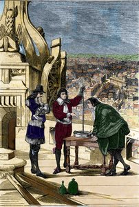 Expérience de Blaise Pascal avec un baromètre à mercure au sommet de la Tour Saint-Jacques la Boucherie à Paris. - Unknown artist