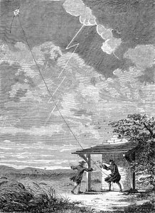 Expérience du cerf-volant électrique réalisée à Philadelphie par Benjamin Franklin, septembre 1752 - gravure